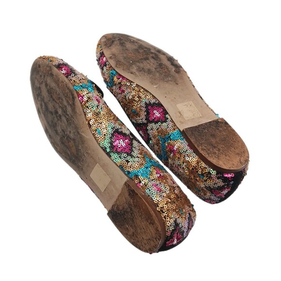 J. Crew Sequin Flats Womens 8 Multicolor Boho Southwestern Aztec Dress Loafers - Picture 5 of 5
